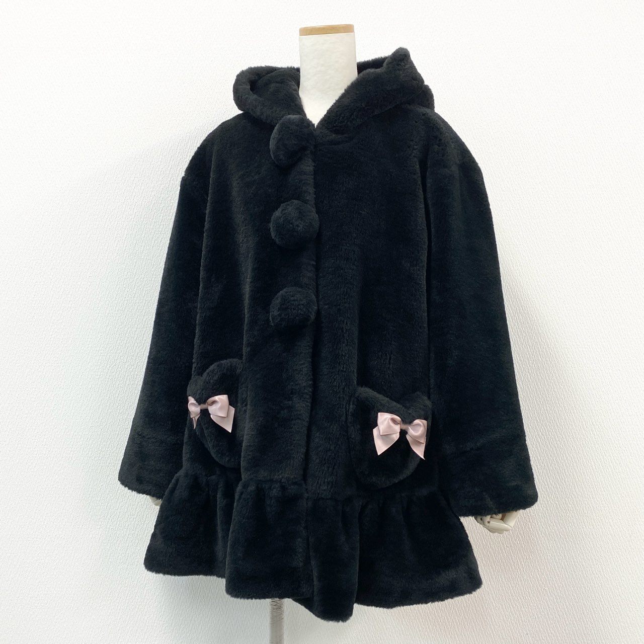 18f20 SECRET HONEY シークレットハニー うさ耳 リボンファーコート 2 ブラック バニー ボア うさぎ ゴシック