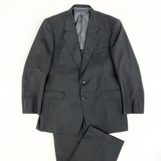 59h28 GIANNI VERSACE ジャンニヴェルサーチ セットアップスーツ テーラードジャケット スラックスパンツ ビジネス フォーマル ダークグレー ウール メンズo07t