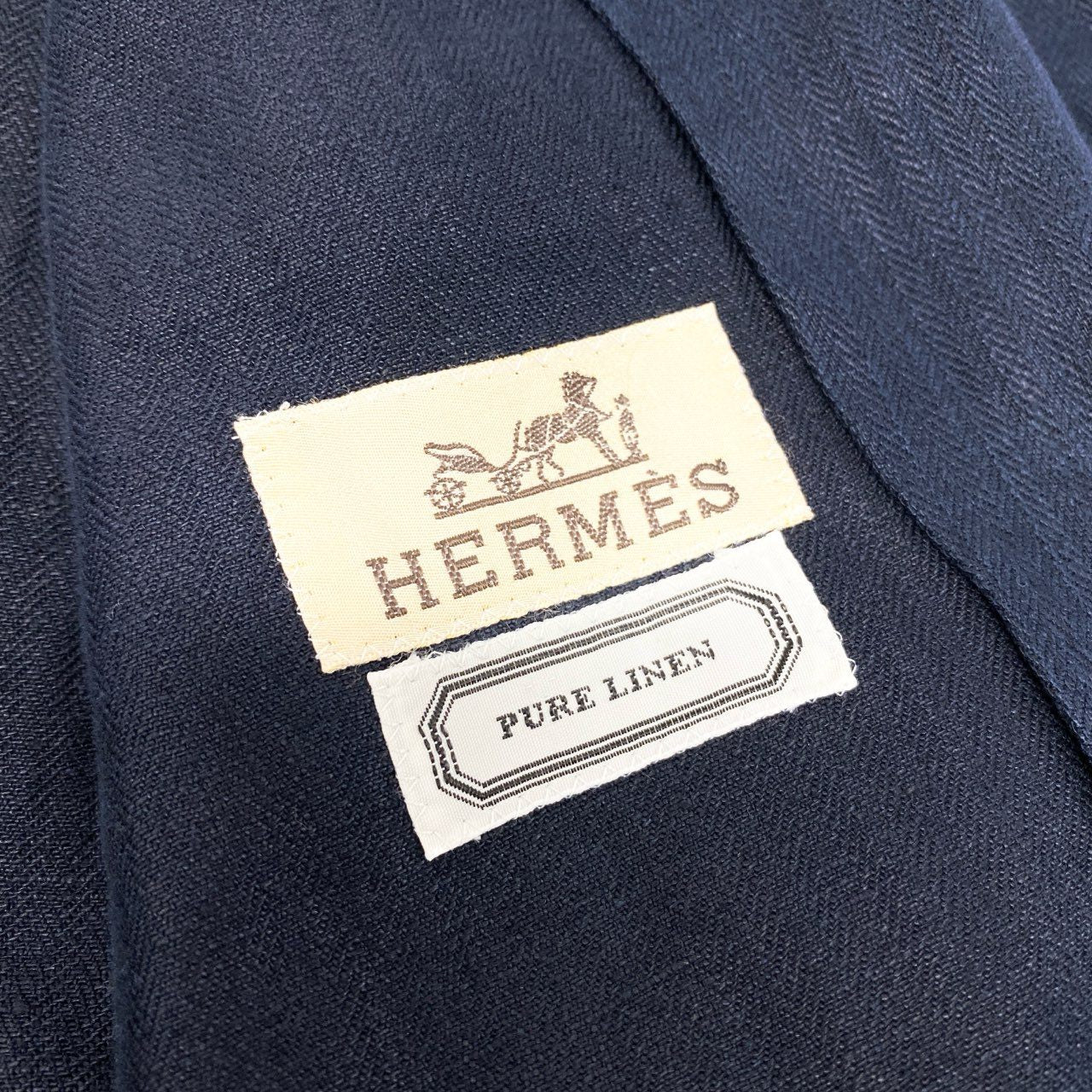 4k23 Hermès エルメス リネンジャケット アンコン ヘリンボーン PURE LINEN メンズ 紳士服 G10558 50 ネイビー 麻100％u02t