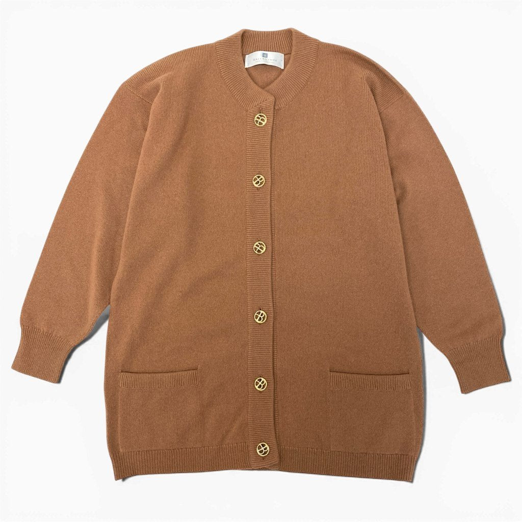 43l25《美品》 BALLANTYNE バランタイン ピュアカシミヤ 100％ 金ボタン カーディガン サイズ4 茶系 PURE CASHMERE スコットランド製t18r
