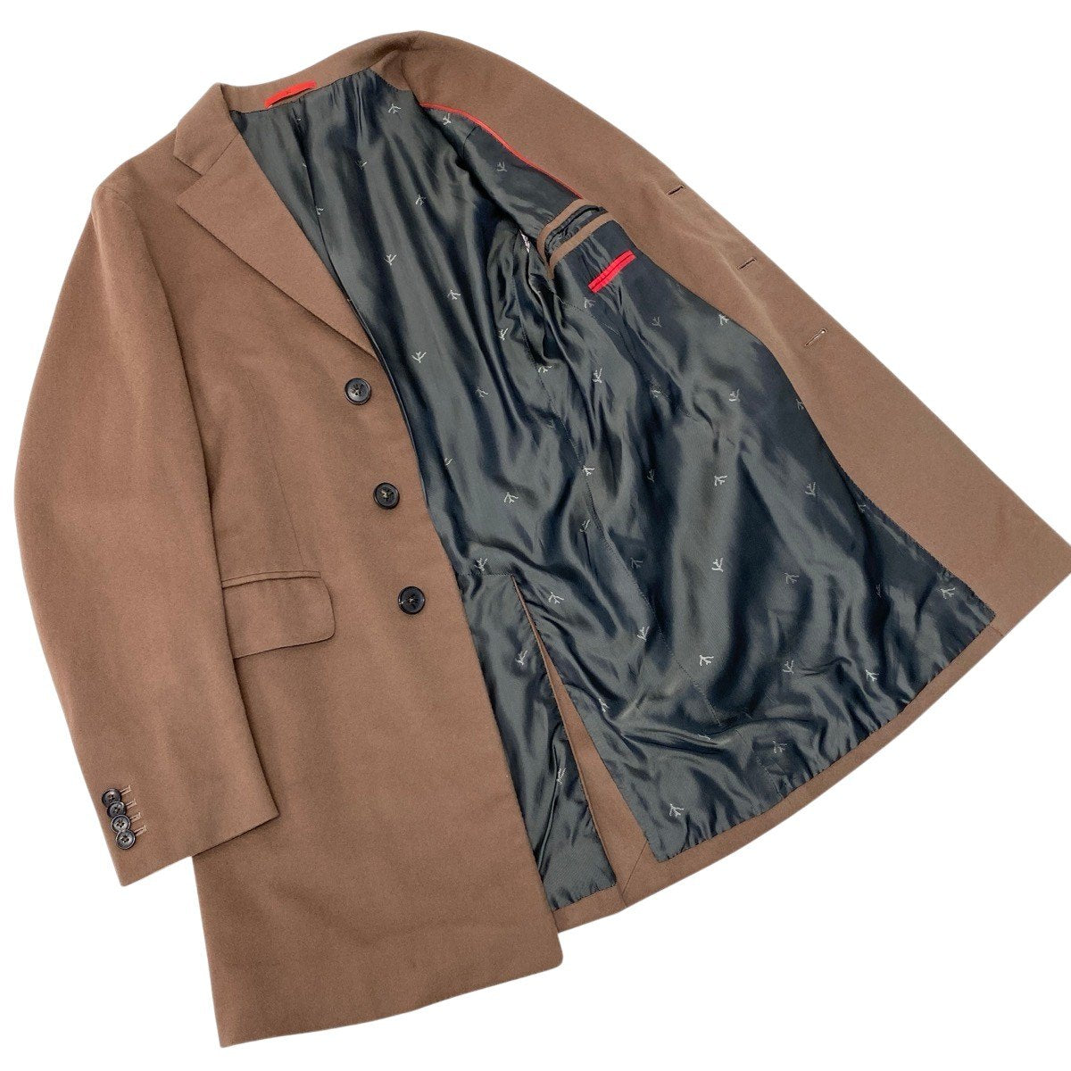 86g15《美品》 ISAIA イザイア 本切羽 ウールチェスターコート サイズ46 キャメルブラウン 最高級 ビジネスt18r