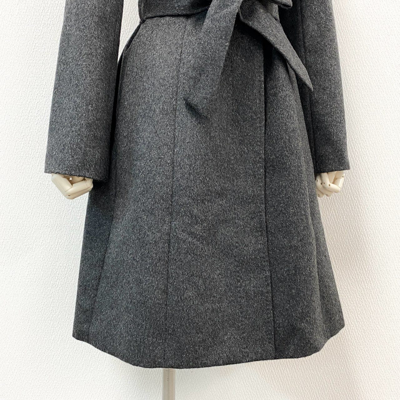 58f20 BARNEYS NEWYORK バーニーズニューヨーク 総カシミヤ ベルテッドステンカラーコート ロングコート 38 グレー Pure Cashmere カシミヤ100 カシミア レディース
