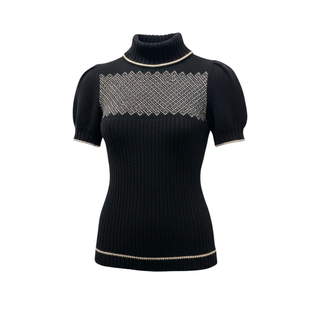 70b16 GUCCI グッチ 半袖パフスリーブニットセーター ハイネックニットセーター トップス Lサイズ ブラック レディース 女性用u02t