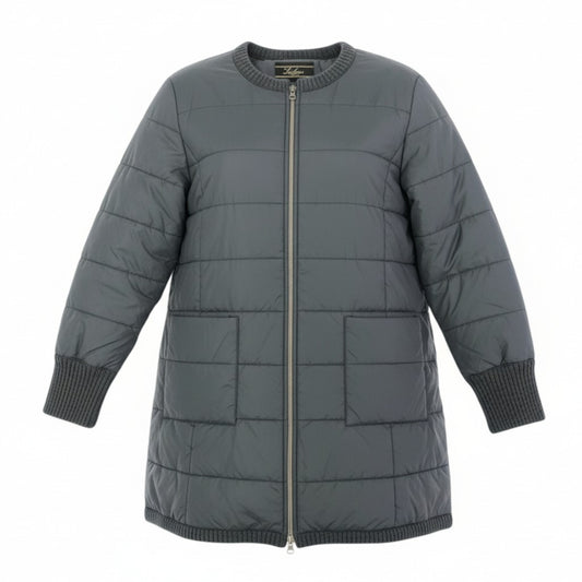 81L15 【美品】Leilian レリアン 中綿キルティングジャケット ナイロンジャケット コート アウター 17+サイズ グレー  レディースu02t