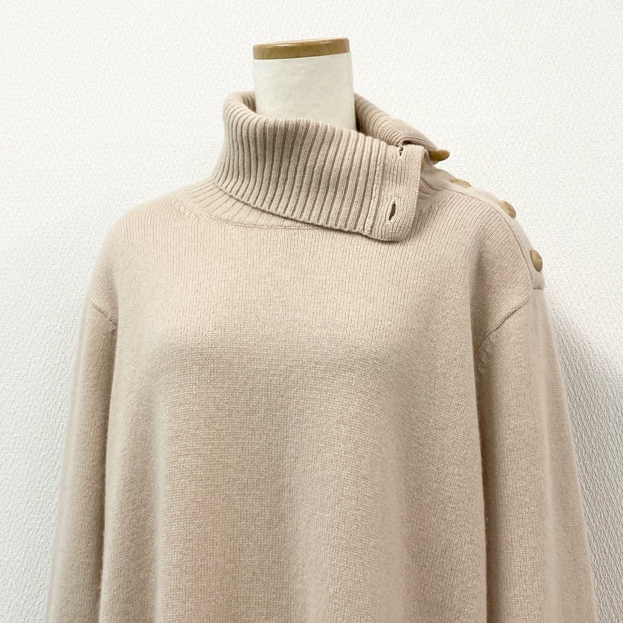 45b27 Max Mara マックスマーラ ニットワンピース ロングワンピース Mロゴボタン タートルネック 13260103 サイズL ピンクベージュ ウールカシミヤ レディース