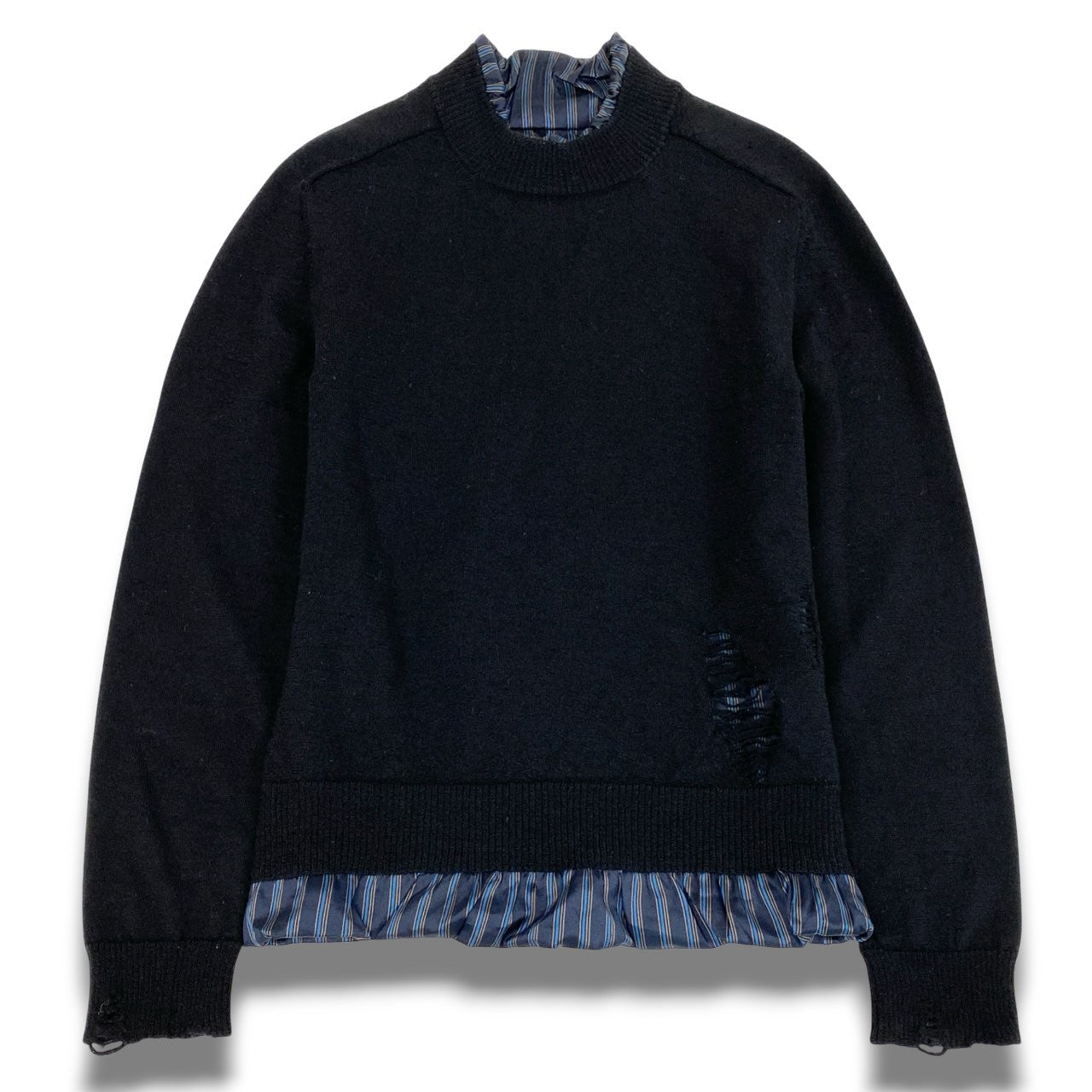 Ac2 Maison Margiela メゾンマルジェラ 2021AW デストロイ加工 レイヤード ニットセーター 4つタグ サイズS ブラック メンズ トップス ニットk02i