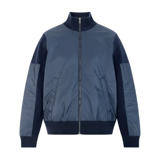 Mj26 【極美品】PRADA ドライバーズニット 異素材切替 ブルゾン アウター 48サイズ ネイビー ナイロン×ウール メンズ 男性用k02i