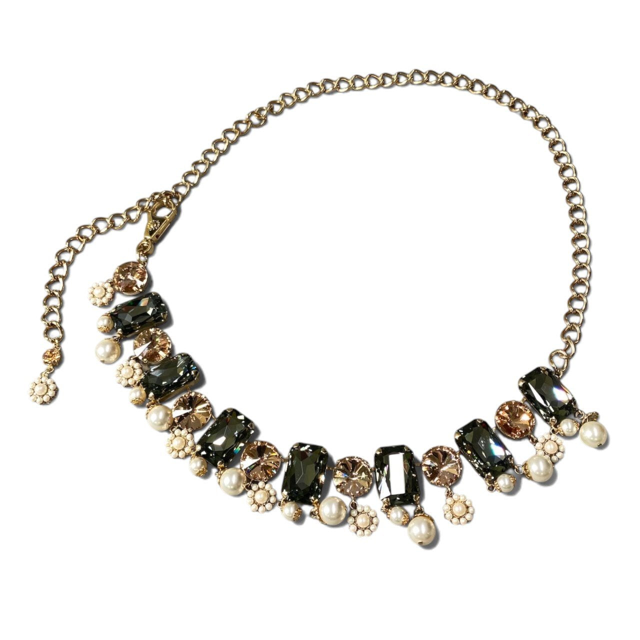 h12《美品》 DOLCE＆GABBANA ドルチェアンドガッバーナ クリスタルストーン パール チェーンベルト ゴールド レディースu02t