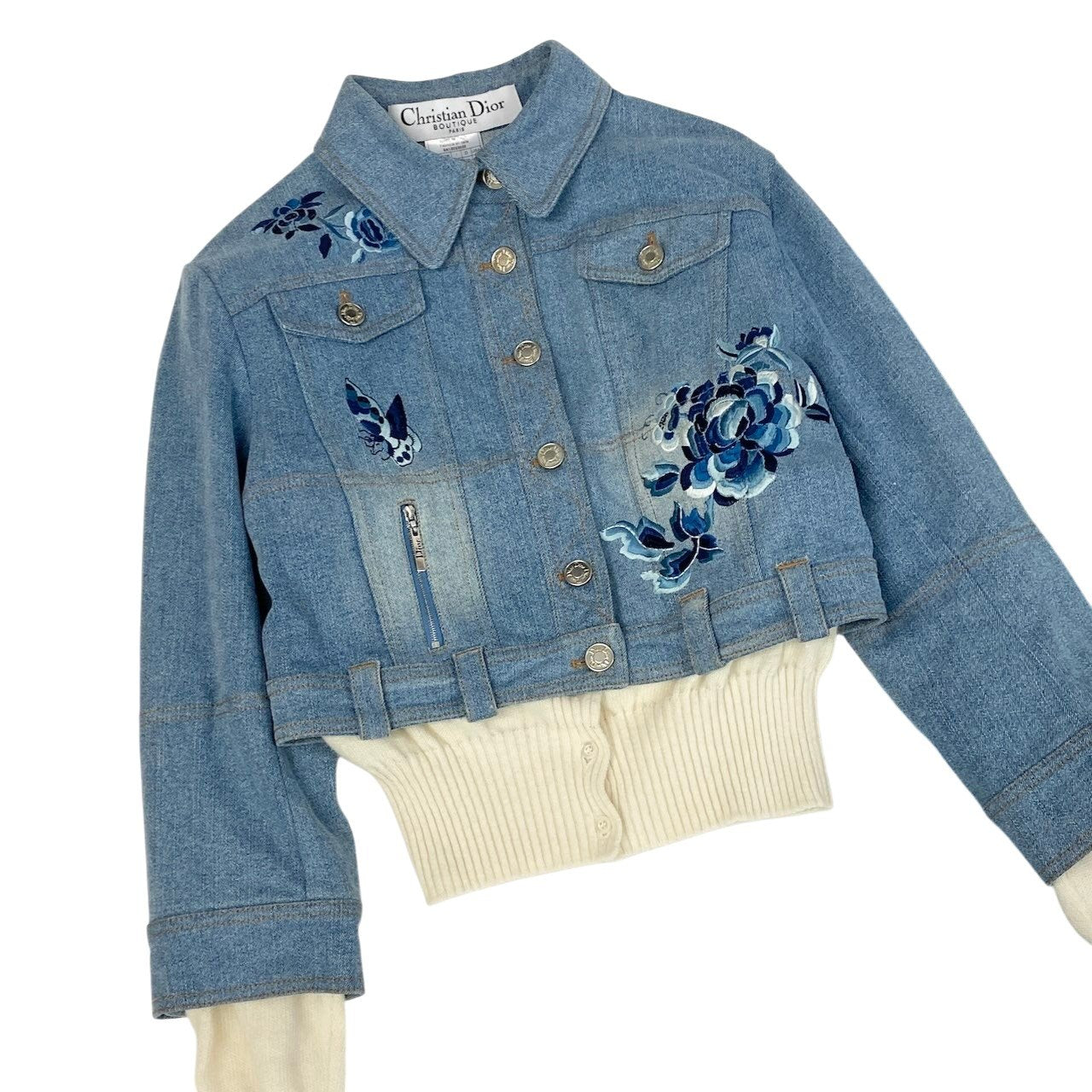 Ic24 Christian Dior クリスチャンディオール ガリアーノ期 フラワー刺繍 デニムセットアップ by Galliano Flour Embroidery Denim Setup サイズ40 / 34 インディゴブルーt18r