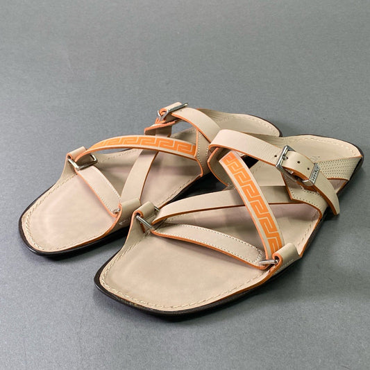 7d16 《美品》 VERSACE ヴェルサーチ フラットレザーサンダル 41 ベージュ Leather シューズ イタリア製 夏