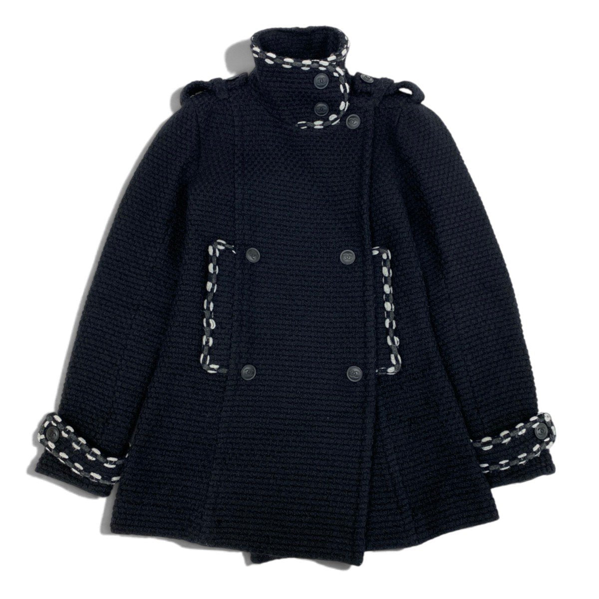 i22 CHANEL シャネル ヴィンテージ ツイードピーコート Vintage Tweed Pea Coat P39397 Size38 ブラックt18r