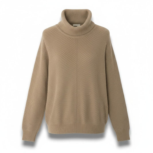 46c24 BOTTEGA VENETA ボッテガヴェネタ カシミヤリブニット ハイネックニットセーター トップス イタリヤ製 42サイズ ベージュ カシミヤ100％ レディース 女性用u02t