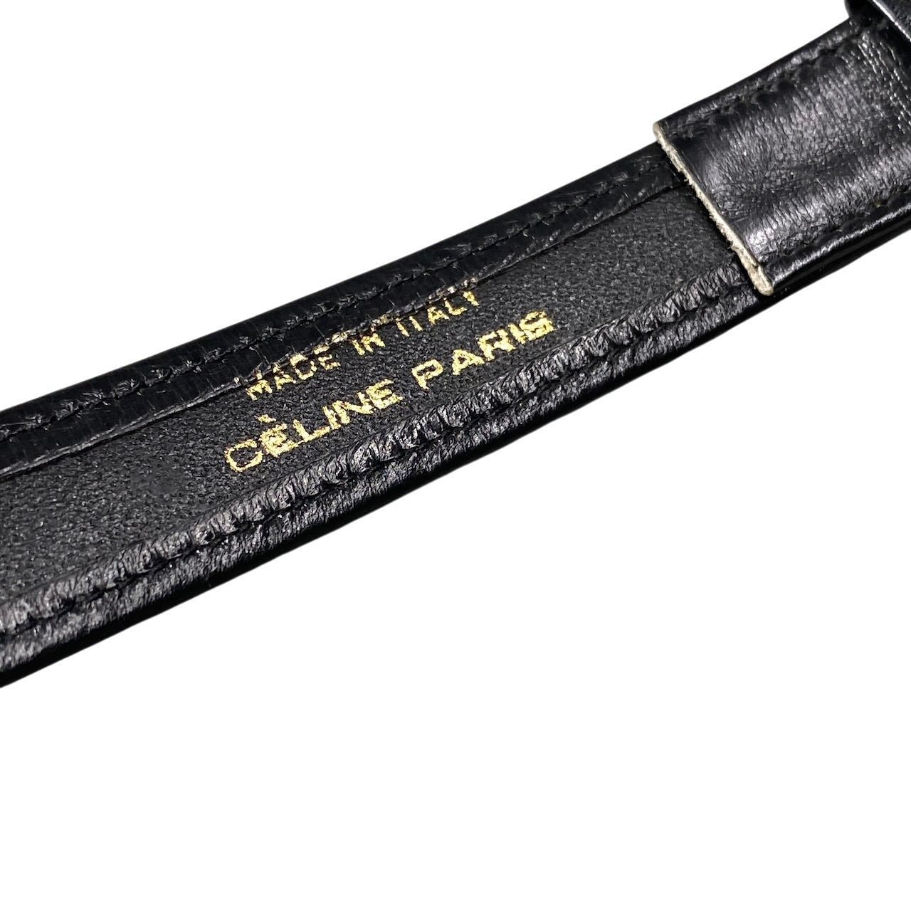 g14【美品】CELINE 馬車金具 レザーベルト イタリア製 75サイズ ブラック ゴールド レザー レディース 女性用k02i