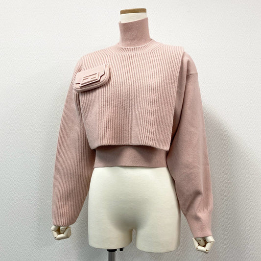 14h29 《美品》FENDI フェンディ バゲットコレクション レイヤードニット カシミヤニット FFロゴ FZX901 AMDA 36サイズ ピンク レディース 女性用k02i