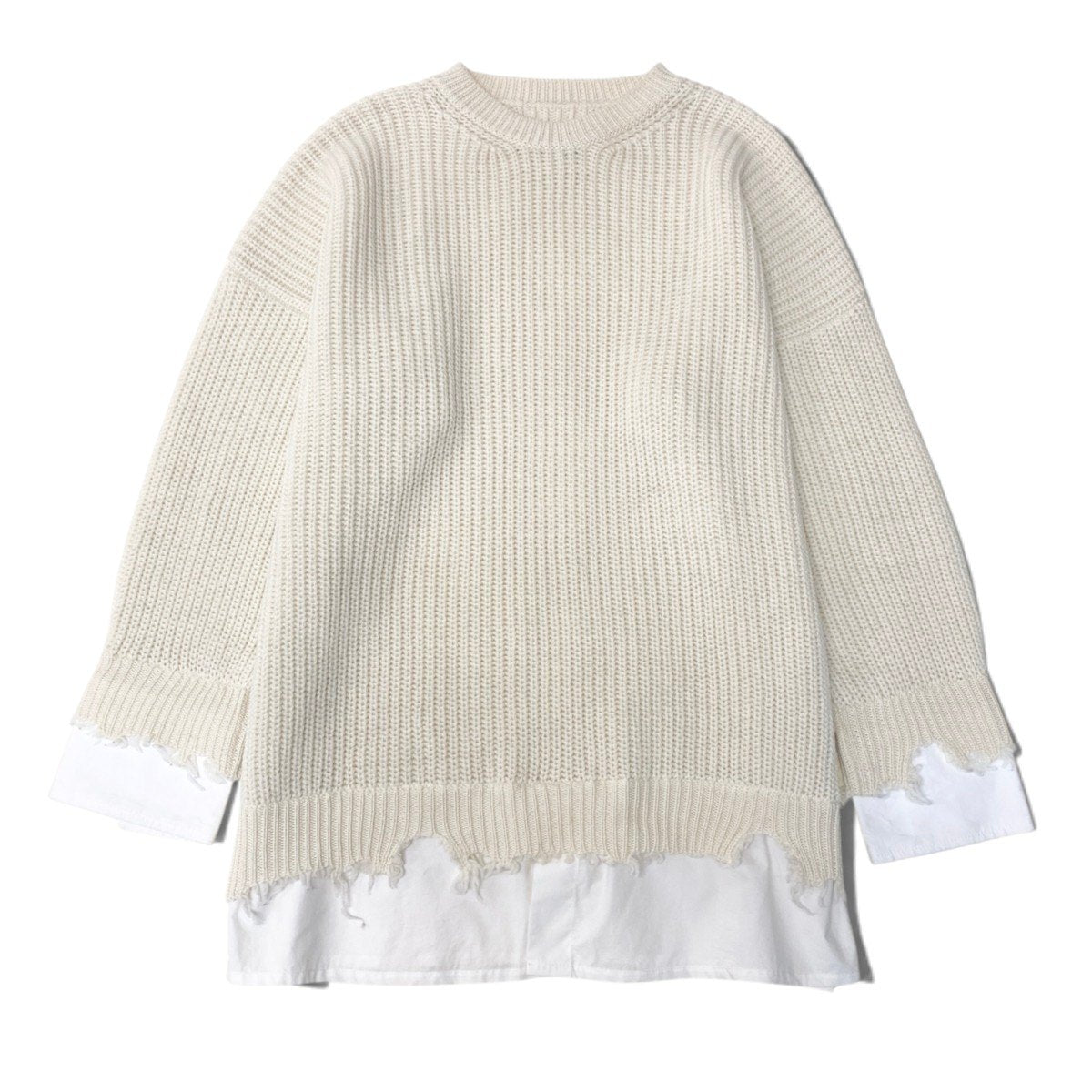 Mi13 MM6 Maison Margiela メゾンマルジェラ ニットセーター レイヤード ウールニット ダメージ加工 Shirt Bottom Sweater S アイボリー ホワイト メンズ 男性用k02i