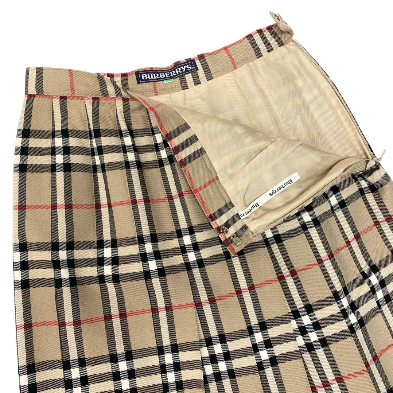 60c6 Vintage Burberrys バーバリーズ ヴィンテージ ノバチェック フレアスカート タックプリーツ 13AR ベージュ系 ウール レディースu02t