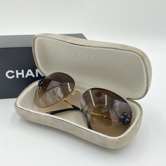 i4 CHANEL シャネル カメリア グラデーション ティアドロップ サングラス 4134 66□12 ブラウン ゴールド アイウェア メガネ ケース付きt18r