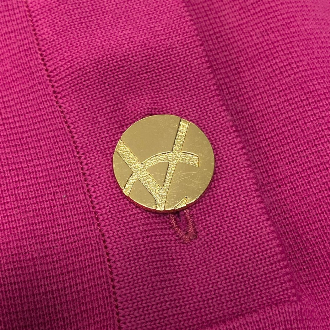 d2 Yves Saint Laurent イヴサンローラン ゴールドボタン 長袖ニットカットソー サイズL ピンク レディース トップスk02i