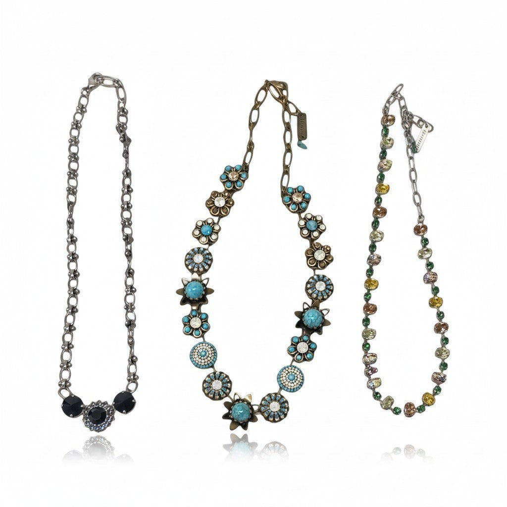 g16⑦ 《 3点セット 》 Mariana マリアナ 天然石 × クリスタル ビジューネックレス アクセサリー ジュエリー アンティークt18r