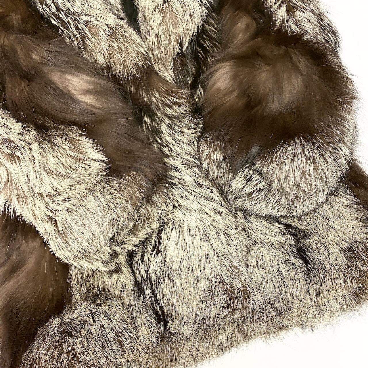12c14 極厚 シルバーフォックスファー ロングコート サイズF 茶系 本毛皮 Silver Fox Fur Long Coatt18r
