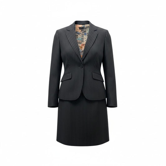 75c13 Paul Smith BLACK ポールスミス ブラック スカートスーツ セットアップ 裏地総柄 40/38 ブラック ストライプ レディースu02t