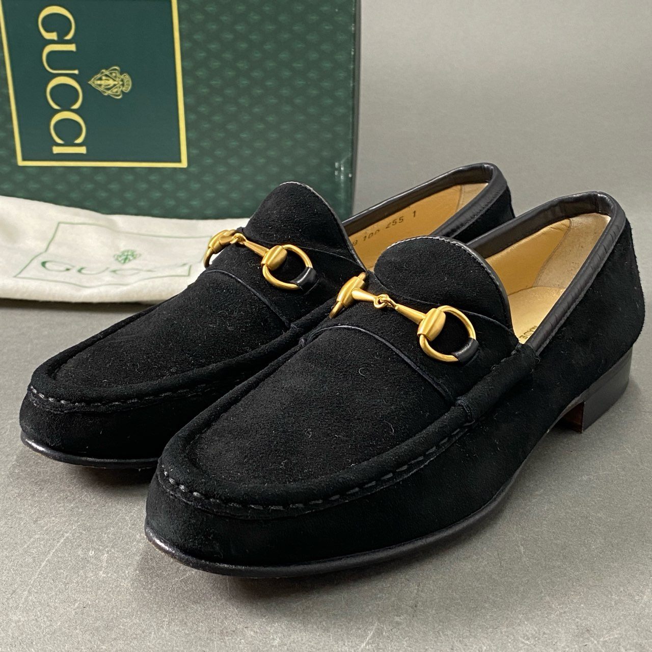 7f11 GUCCI グッチ ホースビットローファー スエード シューズ スリッポン スウェード レザー イタリア製 7B ブラック