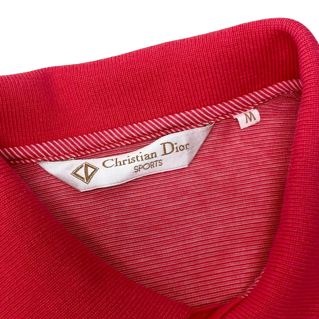 Eg6 Christian Dior クリスチャンディオール 半袖ポロシャツ CDロゴ刺繡 ボーダー柄 サイズM レッド ホワイト コットン100％ メンズ 紳士服o07t