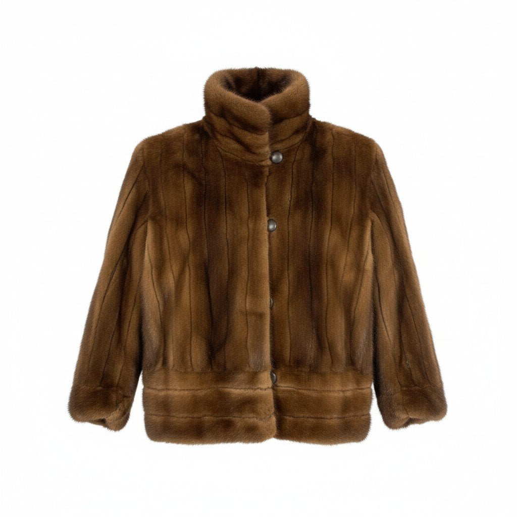 23l1 EMBA エンバ スカンブラウンミンク レアデザイン コート 11号 ブラウン 本毛皮 デミバフ ジャケット MINK FUR リアルファーt18r