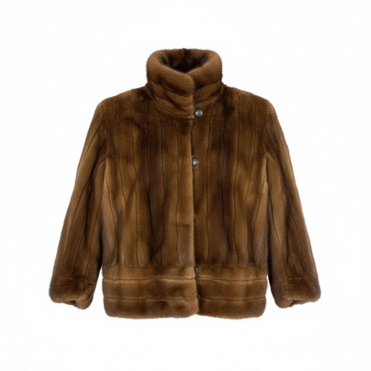23l1 EMBA エンバ スカンブラウンミンク レアデザイン コート 11号 ブラウン 本毛皮 デミバフ ジャケット MINK FUR リアルファーt18r