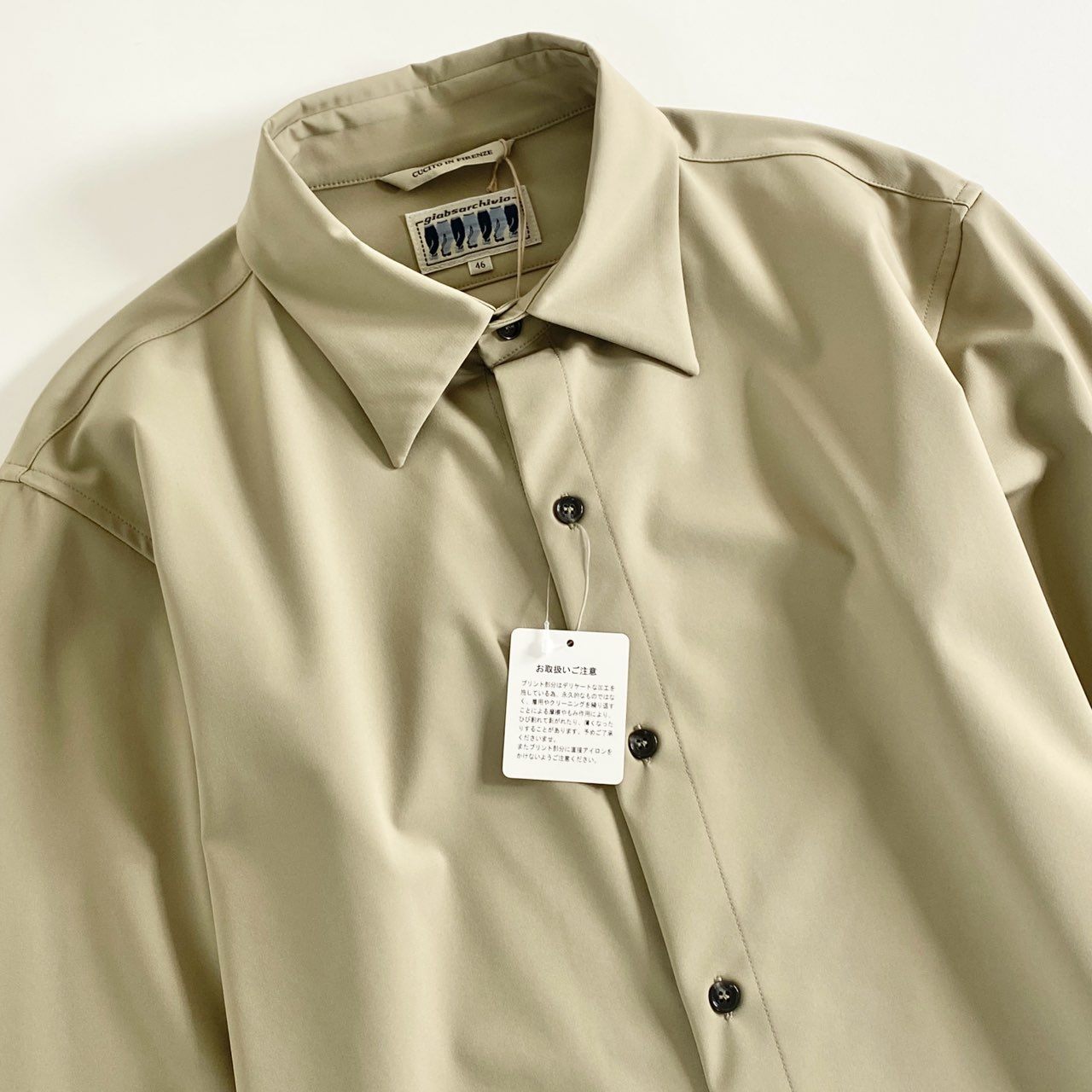 70e25 《未使用》 イタリア製 giab's ARCHIVIO ジャブスアルキヴィオ BR別注 長袖シャツ DUCCIO SHIRTS 伸縮ストレッチ 素材ロゴプリント サイズ46 ベージュ メンズ