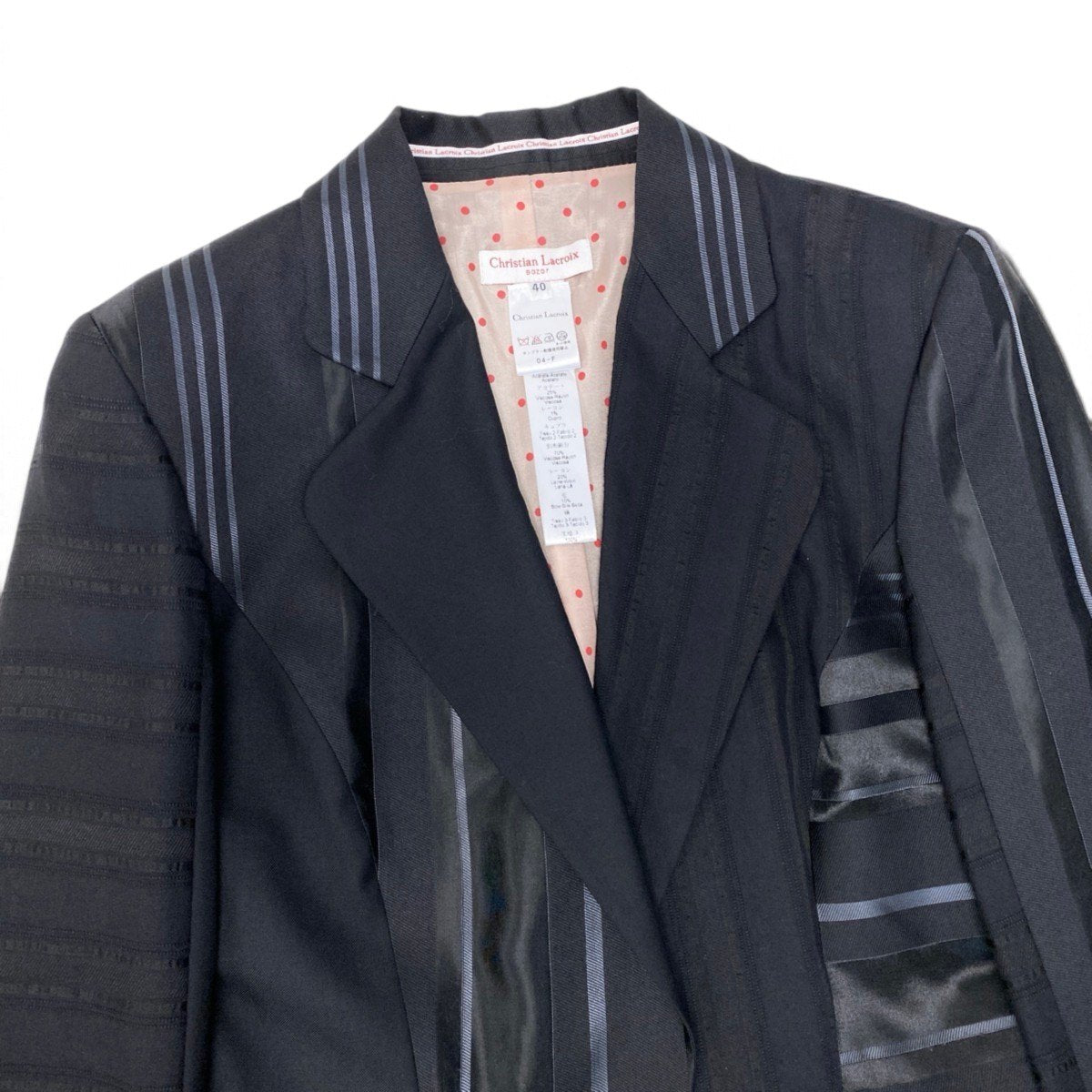 1j20 【美品】Christian Lacroix クリスチャンラクロア テーラードジャケット ブレザー 切替デザイン パッチワーク 40サイズ ブラック レディース 女性用u02t