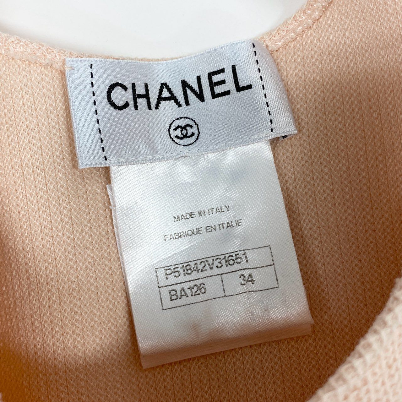 60a14 CHANEL シャネル P51842 2015SS タイトフィット 半袖カーディガン トップス サイズ34 ピンク系 コットン/ナイロン/スパンデックスta1