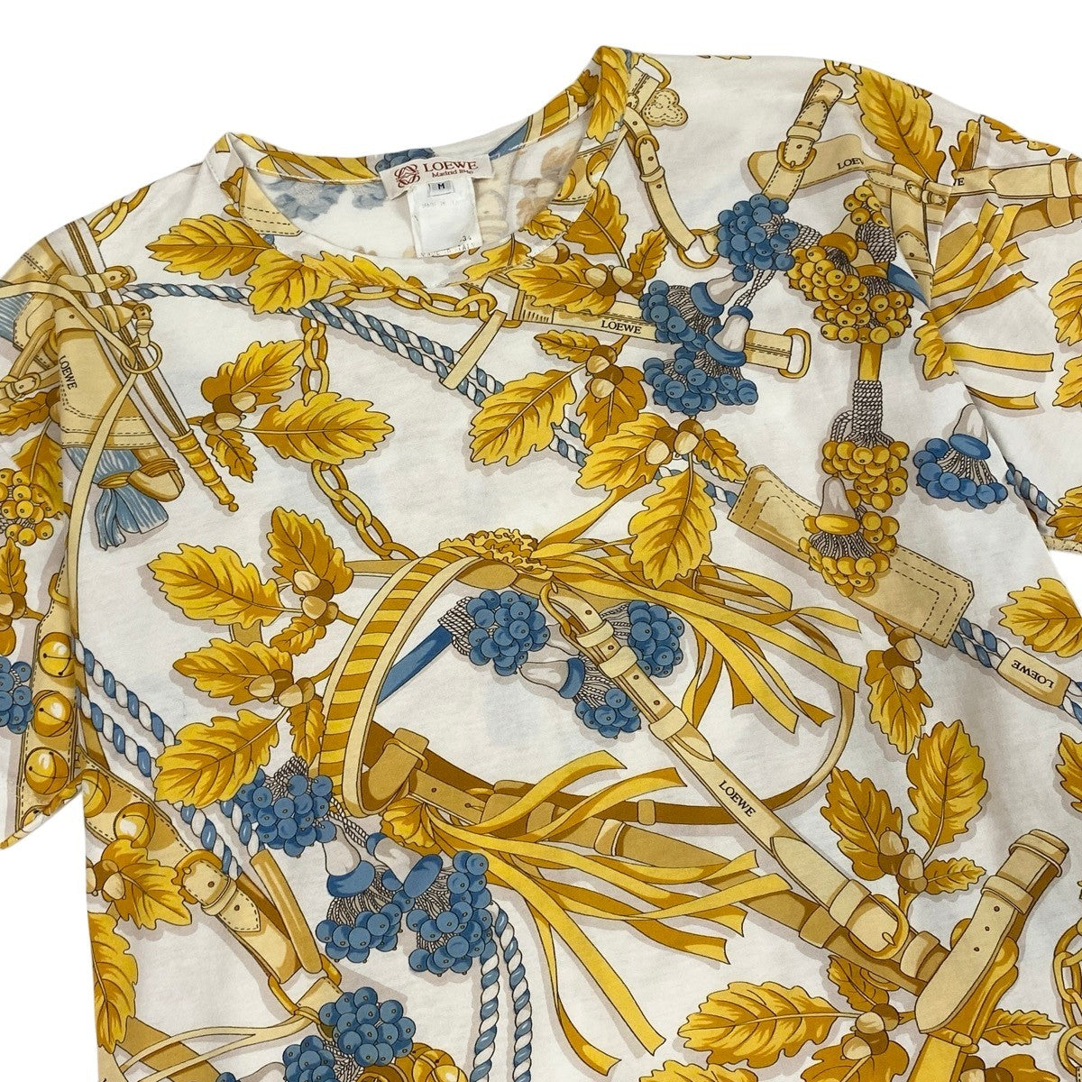 Ie28 LOEWE ロエベ ヴィンテージ スカーフ柄 半袖Tシャツ トップス サイズM ホワイト コットン100％ レディース 女性服u02t