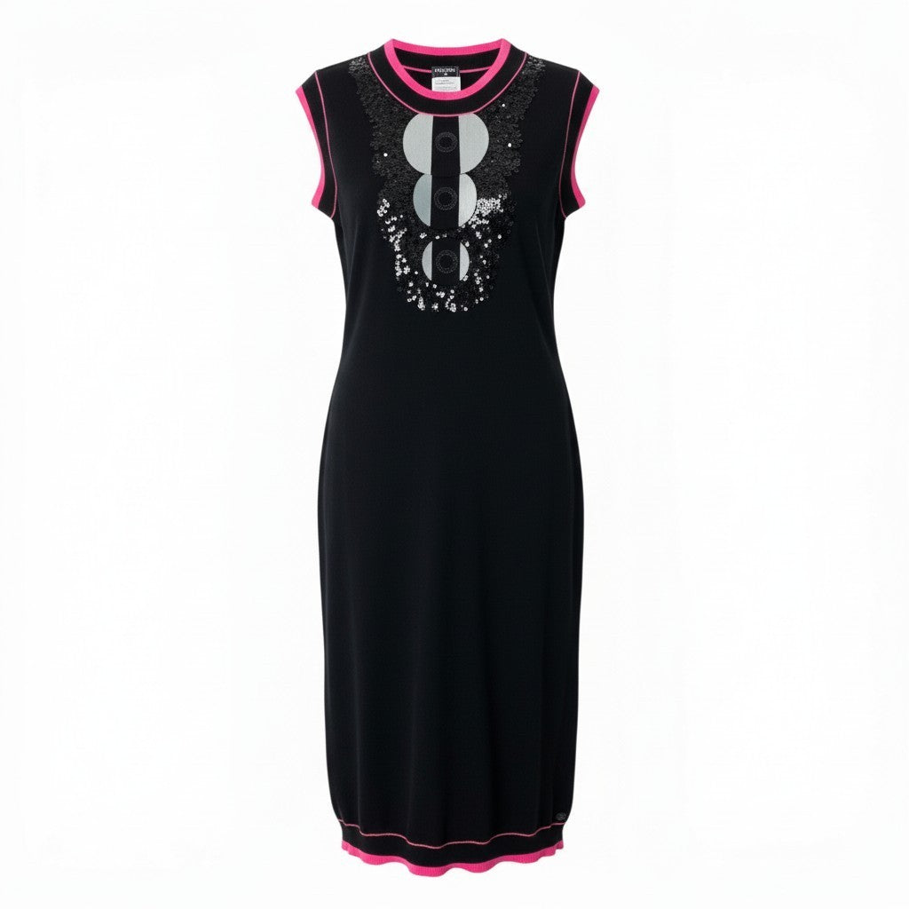 C CHANEL シャネル カシミヤニットワンピース スパンコールデザイン ランウェイ着 P33257K00824 40サイズ ブラック ピンク カシミヤ100％ レディース 女性用nu1