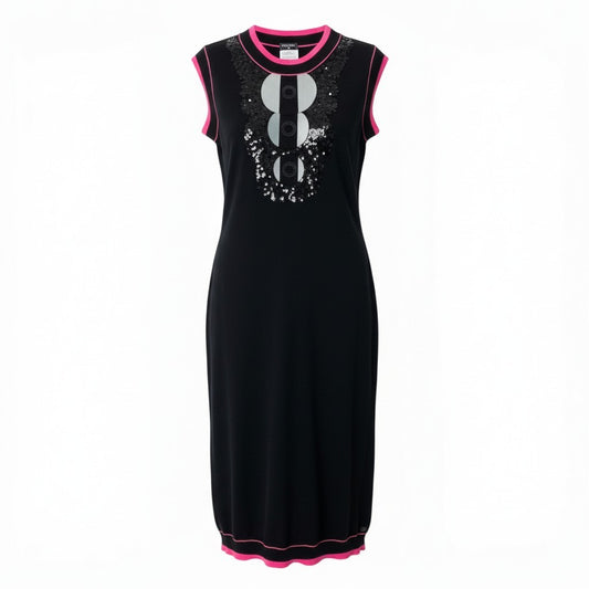 C CHANEL シャネル カシミヤニットワンピース スパンコールデザイン ランウェイ着 P33257K00824 40サイズ ブラック ピンク カシミヤ100％ レディース 女性用nu1