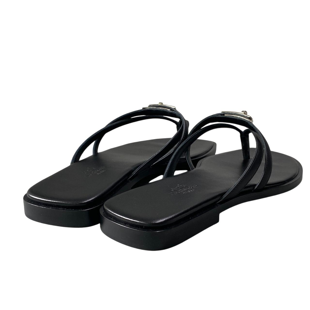 【未使用保管品】 HERMES エルメス ミス サンダル フラットシューズ クロスストラップ H261038Z サイズ37 ブラック レザー レディースk02i