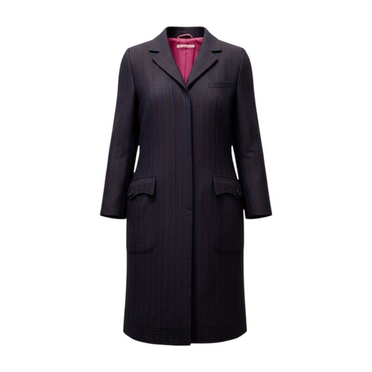 9b18 PS Paul Smith woman ポールスミス シルクブレンド ジャケットコート サイズ40 ネイビー ブラウン ストライプ柄 テーラードt18r