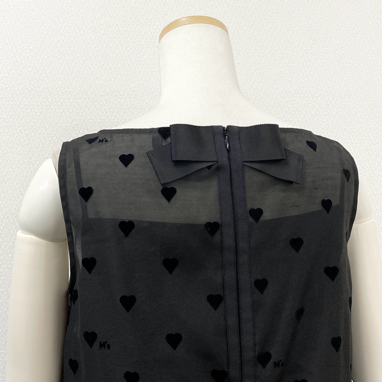 17f30 《極美品》 M’S GRACY エムズグレイシー カタログ掲載 ハートフロッキー チュールワンピース ノースリーブワンピース ドレスワンピース IT-411117 サイズ38 ブラック ポリエステル100％ レディース 女性用