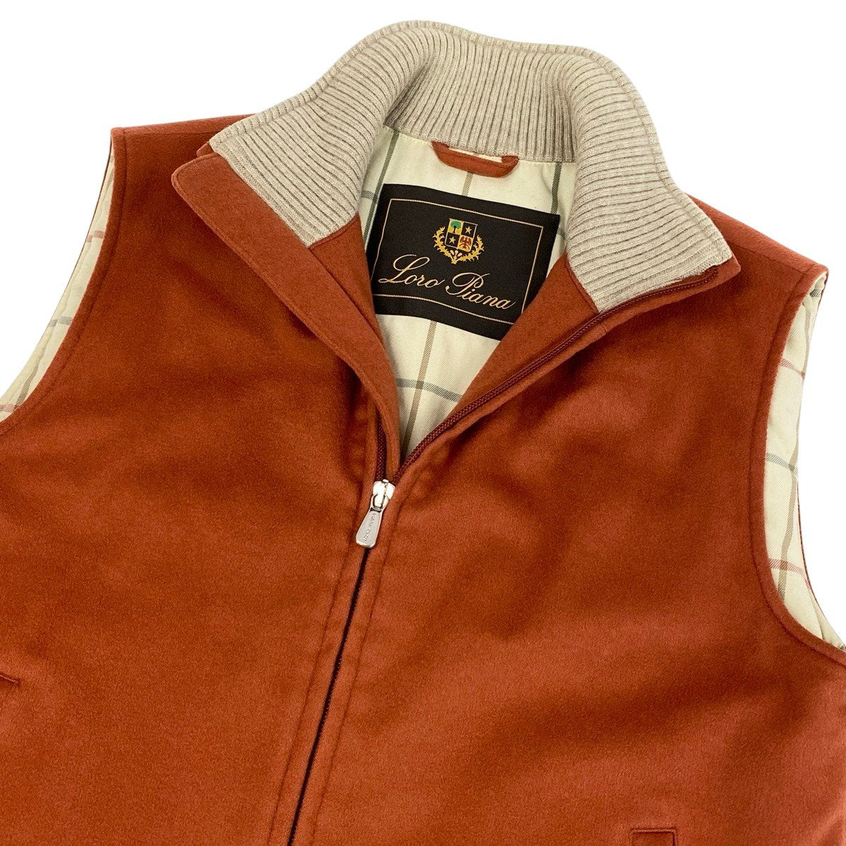 j19 Loro Piana スタンドカラーカシミヤベスト ジャケットベスト アウター 40サイズ オレンジ カシミヤ100％ レディース 女性用u02t