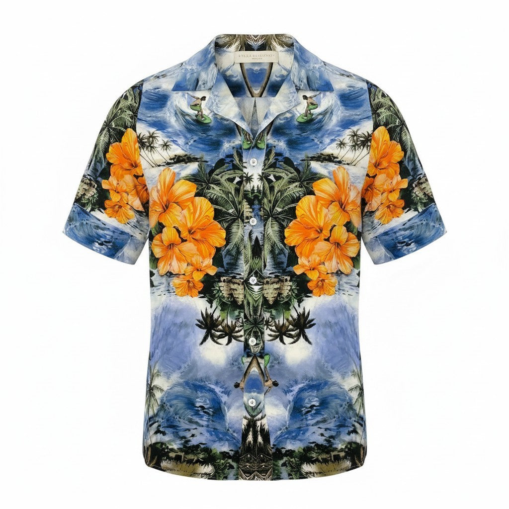 Ad15 STELLA McCARTNEY ステラマッカートニー シルクアロハシャツ Silk Aloha Shirt サイズ38 ブルー 画像参照 イタリア製t18r