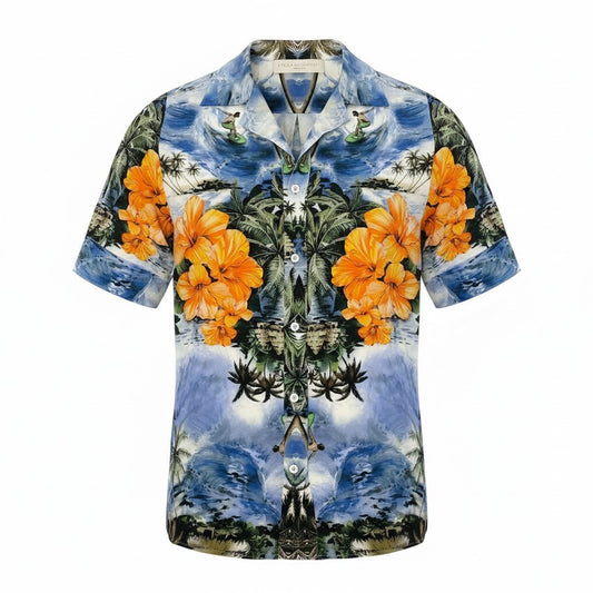 Ad15 STELLA McCARTNEY ステラマッカートニー シルクアロハシャツ Silk Aloha Shirt サイズ38 ブルー 画像参照 イタリア製t18r