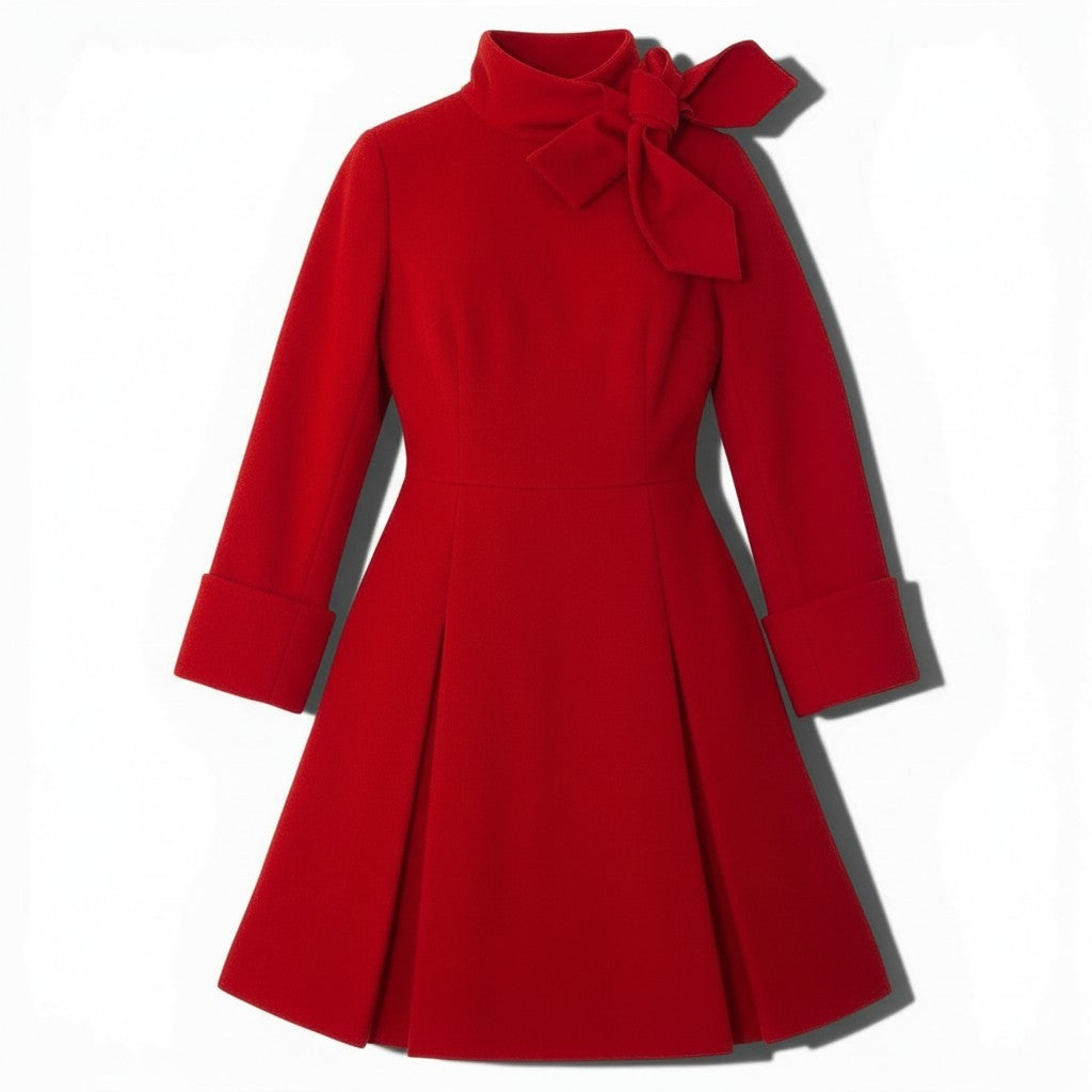 15a16 GIVENCHY BOUTIQUE ジバンシィ 長袖ワンピース ボウタイワンピース フランス製 レディース 女性用 サイズ36 レッド ウール100％u02t