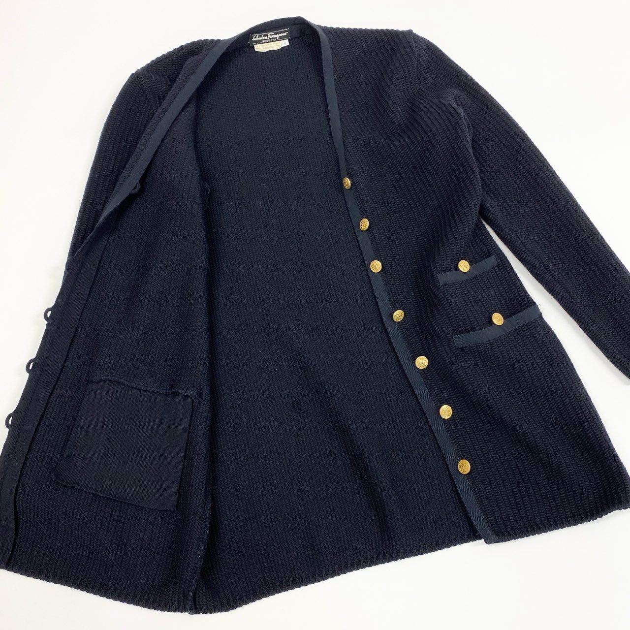 4a4 Vintage Salvatore Ferragamo ヴィンテージ サルヴァトーレフェラガモ Middle Gauge Knit Cardigan ニットカーディガン Size S レディース 女性用k02i