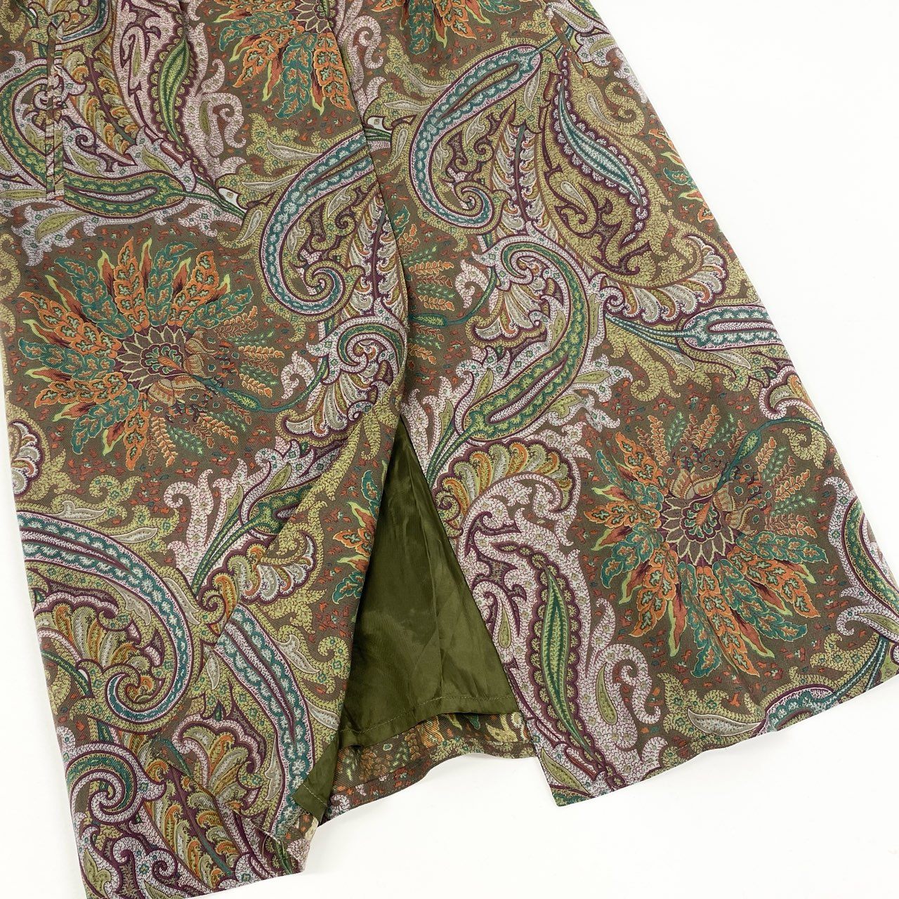 54g10 《美品》 ETRO エトロ ペイズリープリント レトロシャツワンピース 44 カーキ Vintage ヴィンテージ アンティークドレス