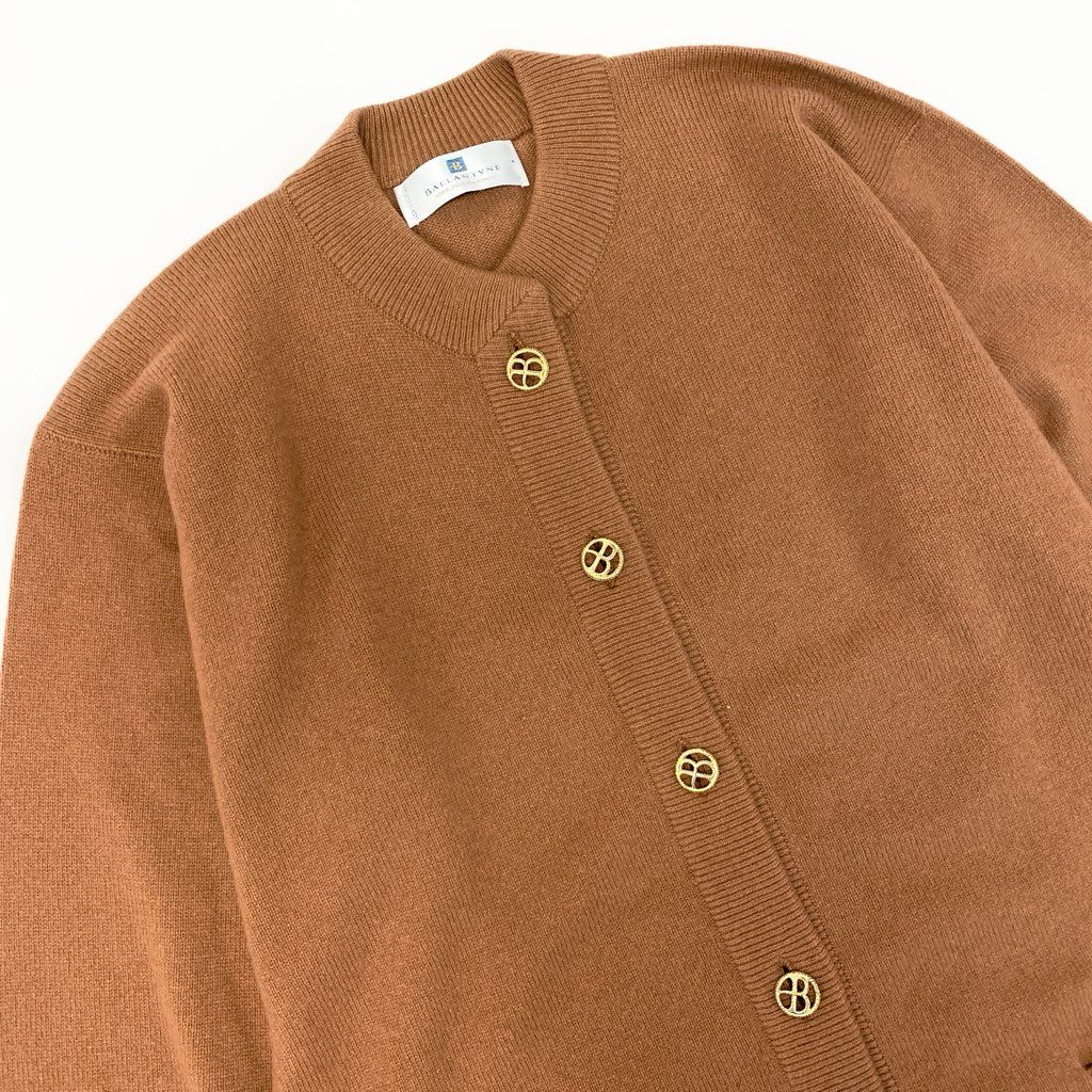 43l25《美品》 BALLANTYNE バランタイン ピュアカシミヤ 100％ 金ボタン カーディガン サイズ4 茶系 PURE CASHMERE スコットランド製t18r