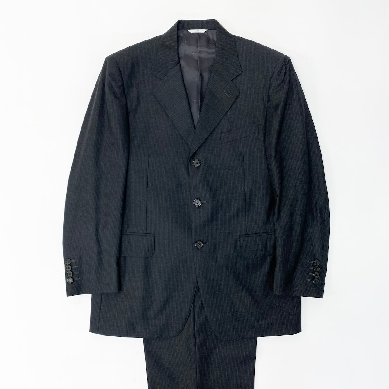 10c29 Christian Dior クリスチャンディオール スーツセットアップ テーラードジャケット スラックス ストライプ 46サイズ ダークグレー ウール100％ メンズ 男性用o07t