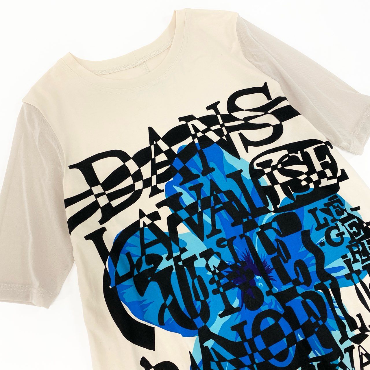 67k20 TOKUKO 1er VOL トクコプルミエヴォル 7分袖ワンピース メッシュ切替 シアースリーブ チュニックワンピース フロントプリント レディース 9 ベージュ系u02t