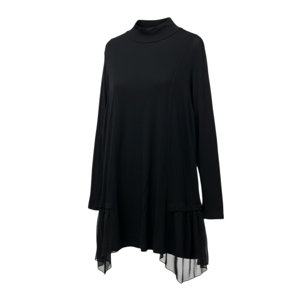 61c6 TOKUKO 1er VOL トクコプルミエヴォル ハイネック ロングスリーブワンピース 伸縮ストレッチ 膝丈 裾切替 レディース 女性服 サイズ9 ブラックu02t