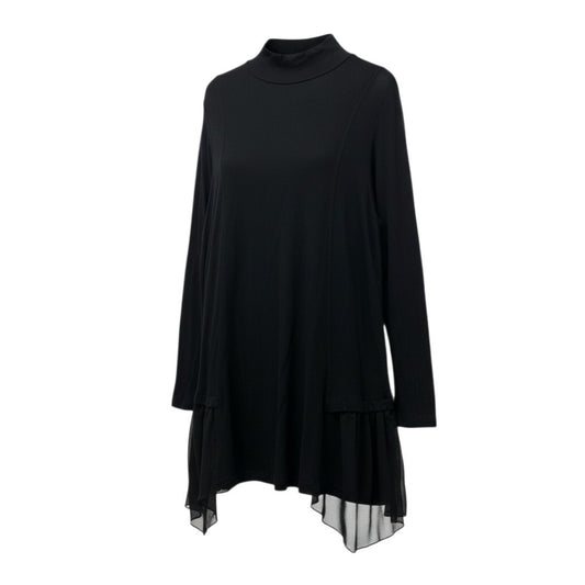 61c6 TOKUKO 1er VOL トクコプルミエヴォル ハイネック ロングスリーブワンピース 伸縮ストレッチ 膝丈 裾切替 レディース 女性服 サイズ9 ブラックu02t