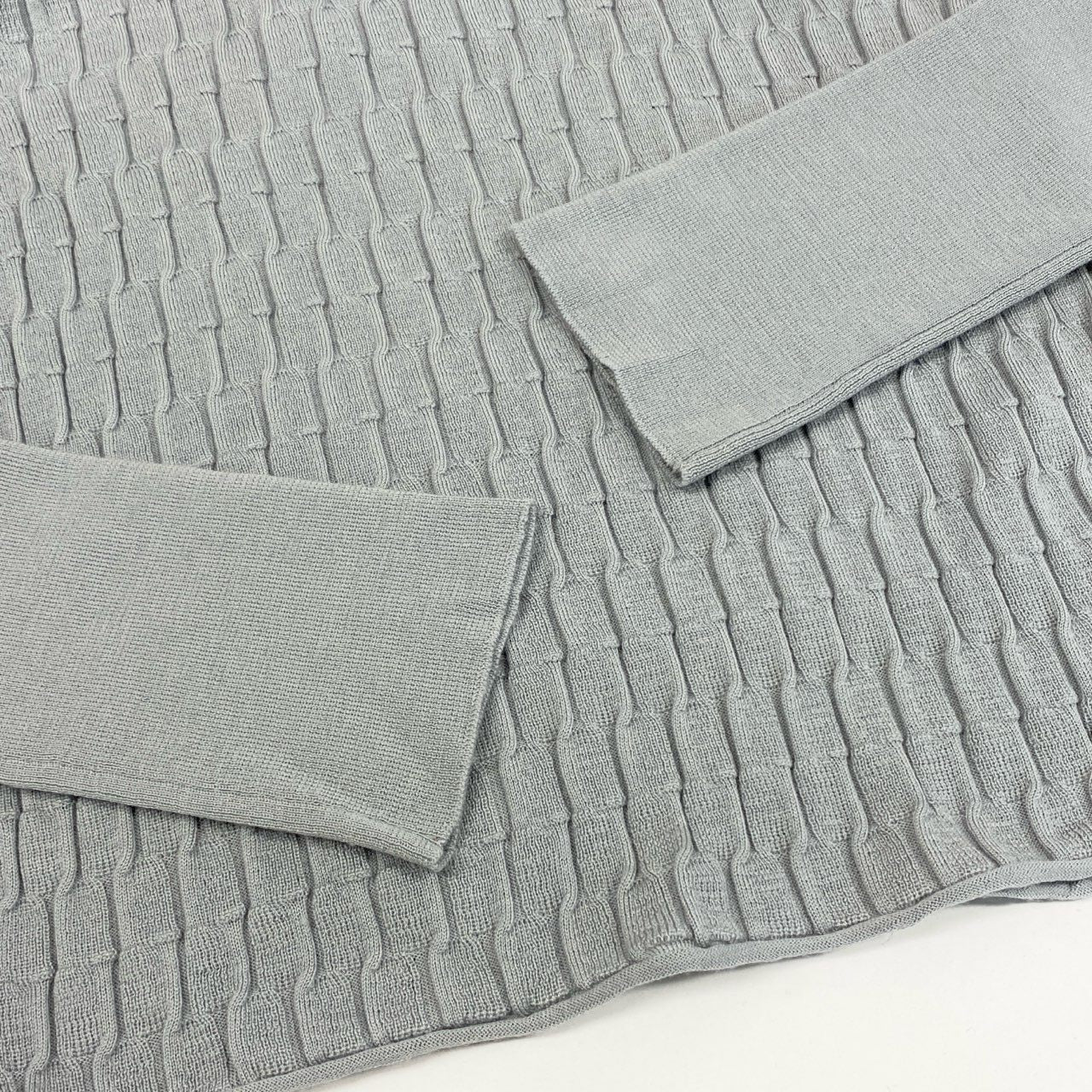 85a28 Salvatore Ferragamo サルバトーレフェラガモ ハイネックニットセーター バルーン袖 ウールシルク ロゴ金具 XLサイズ グレー レディース 女性用u02t